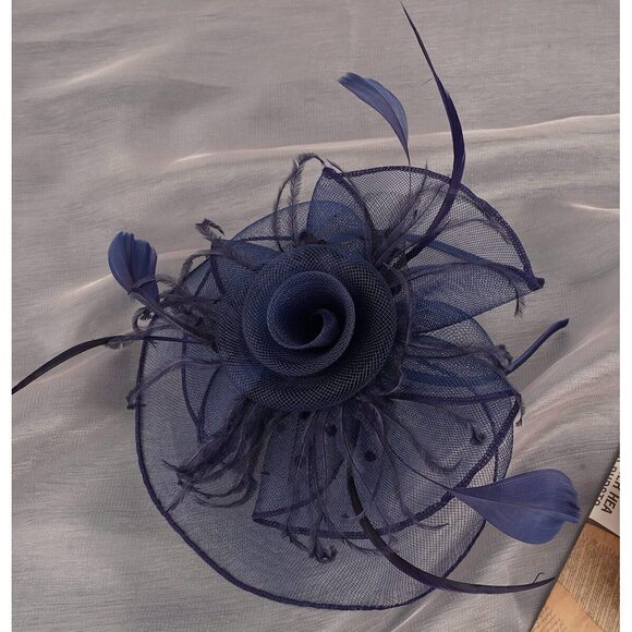 9985 Fascinators For Women With Feather Mesh Veil Headband Bridal Wedding main image 7